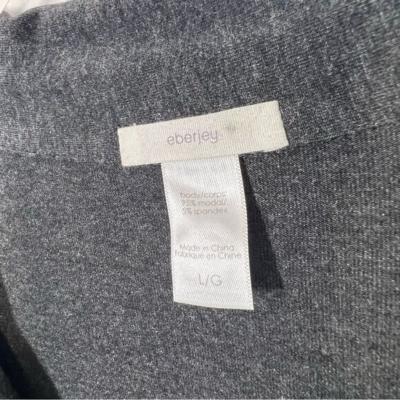 Eberjey Women’s Size Large Gisele Pajama Top Only Gray Long Sleeve Tuxedo Trim - Picture 5 of 7